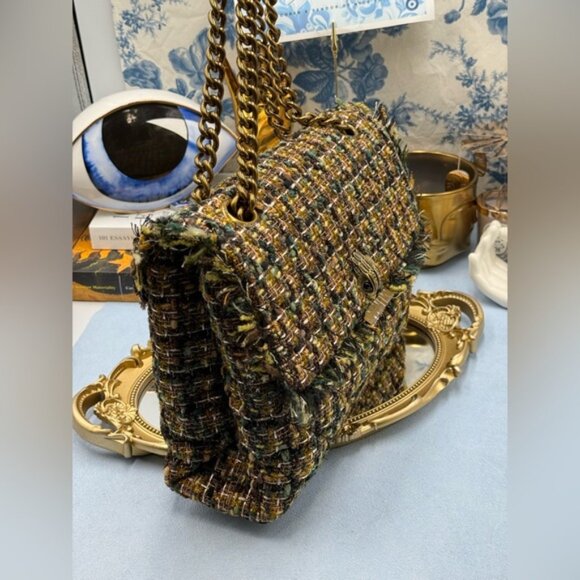 🆕 KURT GEIGER LONDON 🧿 NWOT Large Kensington X Tweed Shoulder Bag, Black Brown - Picture 3 of 16